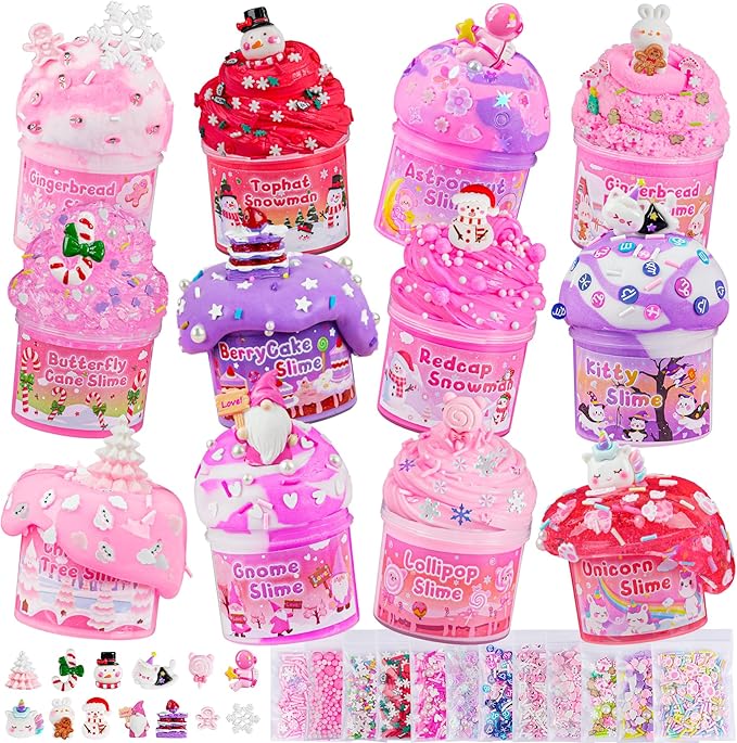 12 Pack Slimes, Pink Slime Kids, Different Butter Cloud Slime kit for Girls Ages 8-12, for Kids Slime Party Favors Goodie Bag Stuffers, 4 5 6 7 8 9 10 Year Old Girl Birthday Gift Cute Stuff