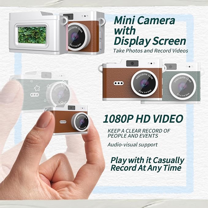 SUMUYO Mini Keychain Camera,1080P Tiny Digital Camera,Pocket Video Recorder with 32GB Card,Fun Funny Gifts for Kids & Adults Stocking Stuffers for Travel,Birthdays Gadgets (Brown)