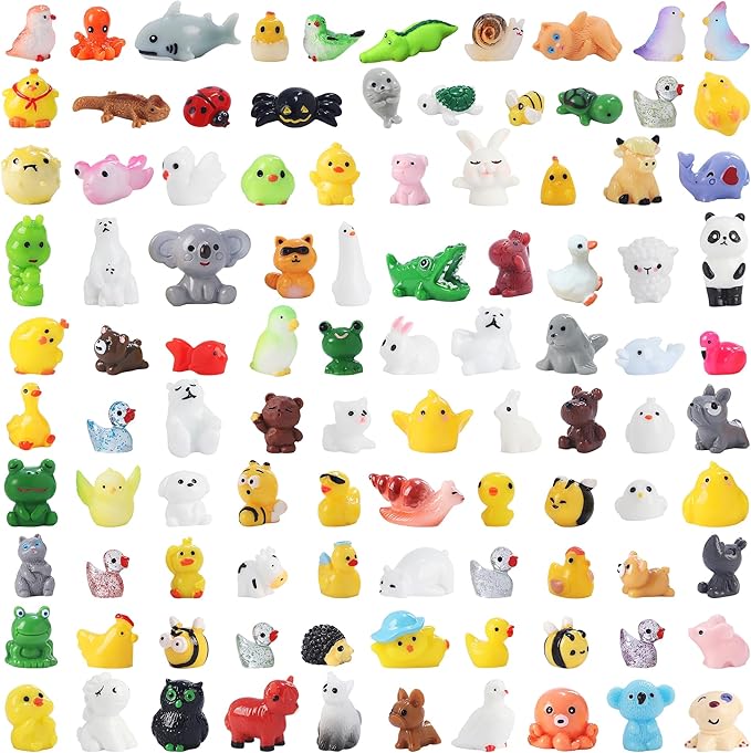 100 Pcs Mini Resin Animals to Hide Tiny Resin Animals 100 Styles Fairy Garden Decor Miniature Little Small Figurines Bulk for Accessories Micro Landscape Aquarium Potted Crafts Decoration Toys
