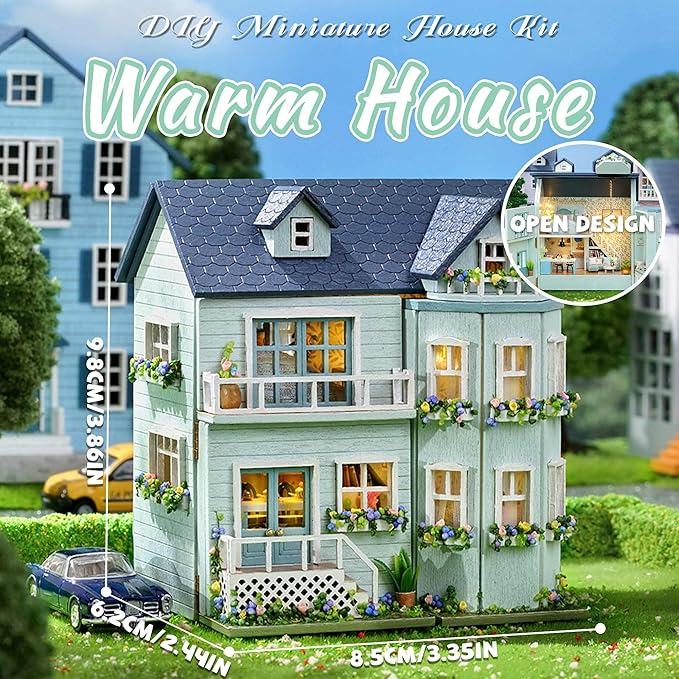 Kisoy Romantic and Cute Dollhouse Miniature DIY House Kit Creative Room Perfect DIY Gift for Friends, Lovers and Families (Warm House)