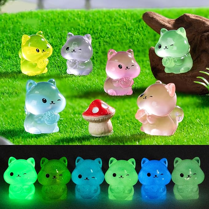24 Pieces Mini Squirrel Decor for Crafts Dollhouse Luminous Mini Resin Animals for Dollhouse Micro Fairy Garden Landscape Plant Pots