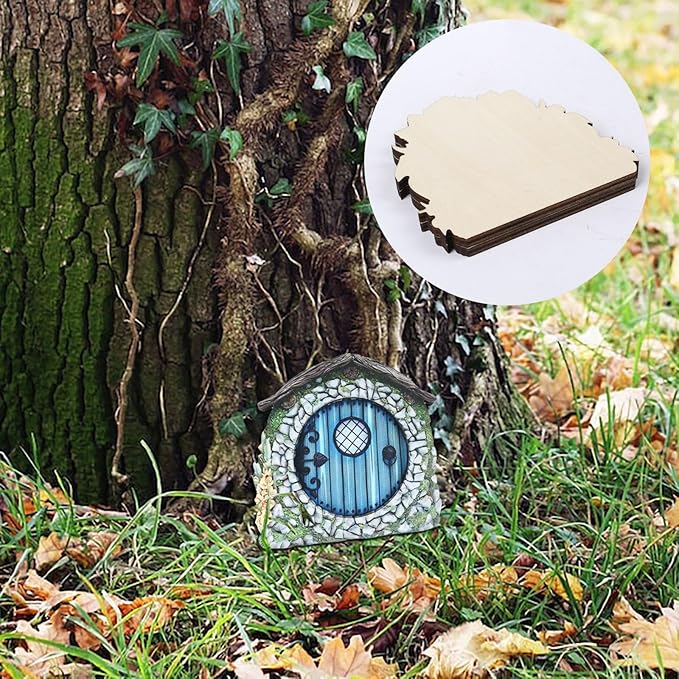 Wooden Fairy Garden Door – Miniature Tree & Yard Decoration, Outdoor Enchanted Gnome Door Ornament, Dollhouse Accessories & Whimsical Gift for Garden & Home Decor.（Blue）