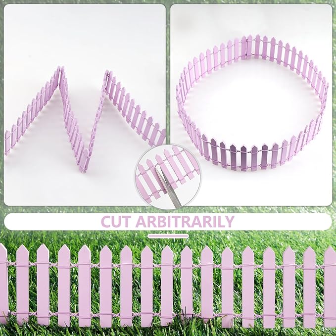 Mini Fairy Garden Fence, 35.5x2 Inch Cuttable Small Wood Picket Fence, DIY Miniature Accessories Decoration for Dollhouse, Crafts, Vegetable Platter, Cake(Light Purple)