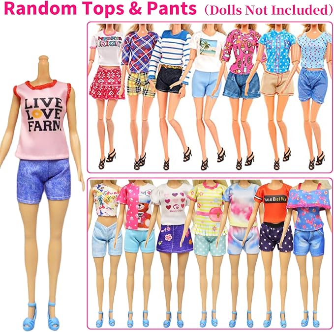 Ecore Fun 39 Pcs Doll Clothes and Accessories 3 Fashion Dresses 10 Slip Dresses 3 Tops 3 Pants 10 Necklaces 10 Shoes Fashion Casual Outfits Perfect for 11.5 inch Dolls