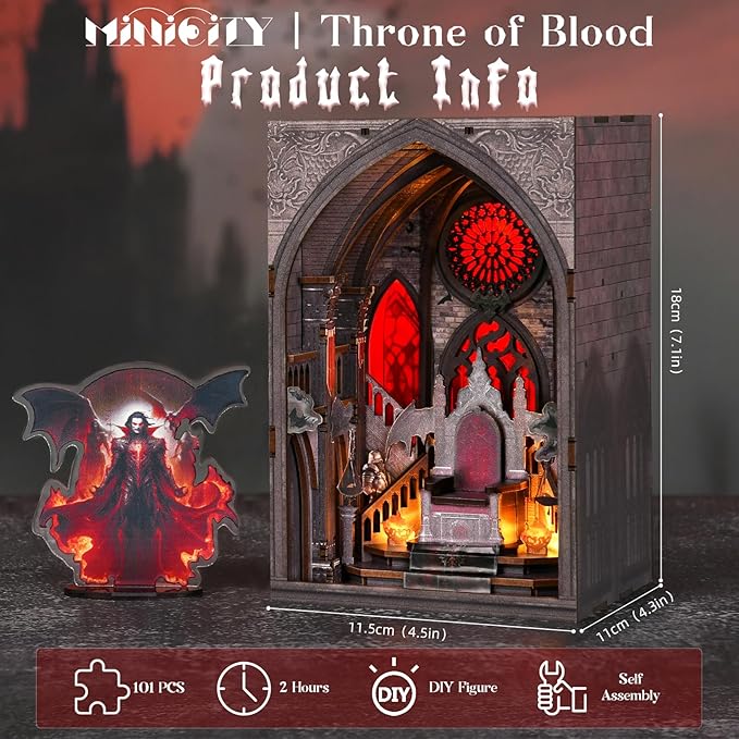 Book Nook Kit, DIY Miniature Dollhouse Halloween Booknook Kit, DIY Mini House Building Kit with LED Light (Throne of Blood)