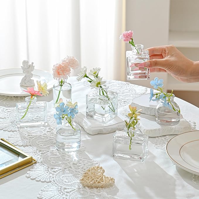 Small Mini Flower Vases - Set of 20 Clear Glass Bud Vases - Vintage Rustic Centerpieces for Weddings, Events & Home Décor - Premium Quality, Timeless Designs
