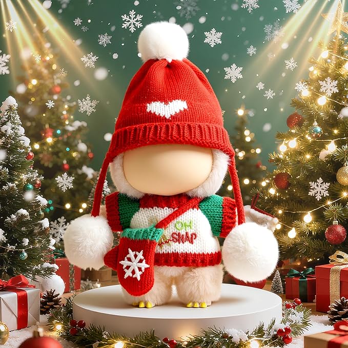 Christmas Clothes for LABUBU Doll (NO Doll), 3-Piece Handcrafted Crochet Christmas Accessories for LABUBU 17cm Dolls, Premium Outfit for LABUBU - Christmas Sweater + Hat + Bag (Red)