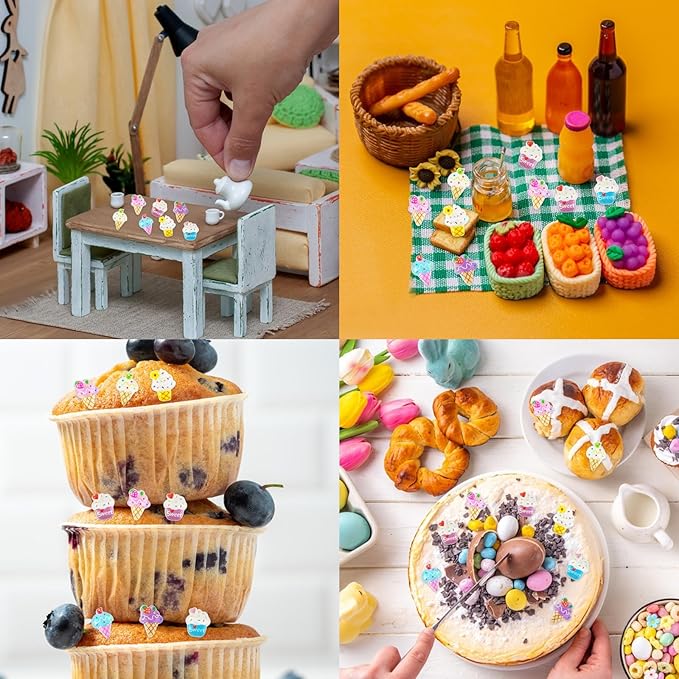 100 PCS Mini Resin Ice Cream Figures for Crafts Tiny Resin Food Miniature Things for Dollhouse Fairy Garden Micro Landscaping Decoration Cake Toppers Decor