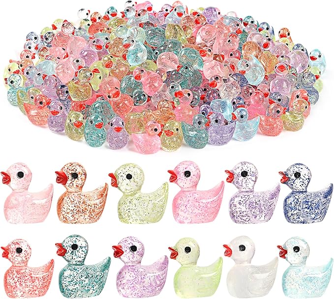 240PCS Mini Glitter Ducks Resin Tiny Ducks for Miniature Landscape Plastic Small Animal Little Figures for Hide Prank Fairy Garden Accessories Dollhouse Aquarium Decor