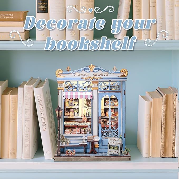 Fsolis Book Nook Kit - DIY Bookshelf Miniature Kit for Adults, 3D Puzzle Booknook Bakery Tiny House Craft Gifts for Women Readers Book Lovers (Sweet Marie)