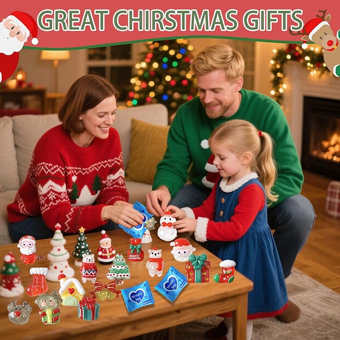 Christmas Glow in The Dark Resin Figures Mini Blind Bags, Individually Wrapped Blind Bag Tiny Xmas Figurines, Collectible Mini Resin Decorations for Christmas Crafts, DIY Decor