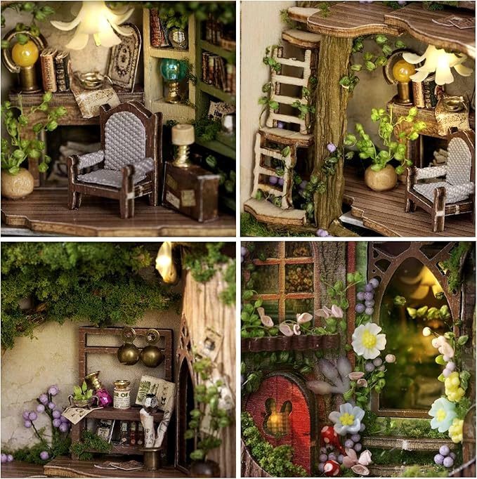 DIY Miniature House Kit, CUTEROOM Mini House Kit for Adult to Build, Wooden Dollhouse Making Kit with Furniture, Christmas Birthday Gifts (Forest Wonderland)