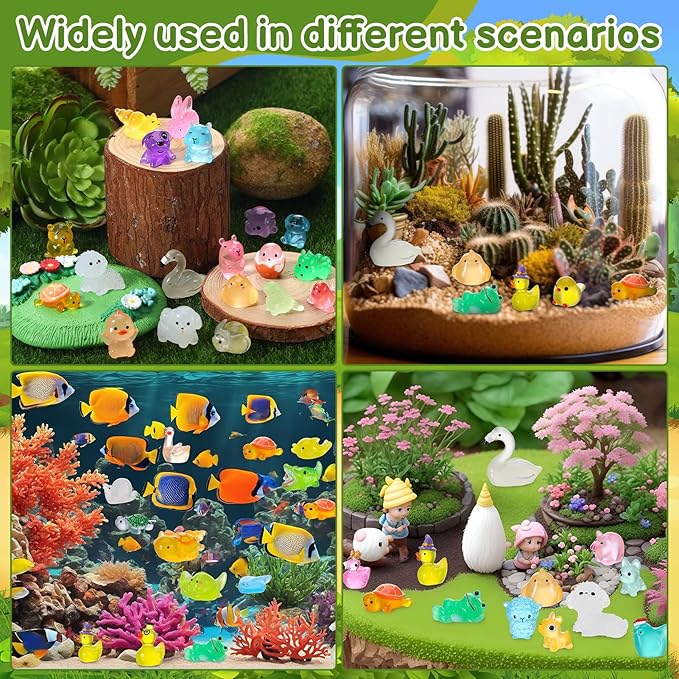 100 Pcs Luminous Mini Resin Animals Mini Animals Figures Bulk Glow in The Dark Miniature Figurines for Dollhouse Accessories Garden Aquarium Decoration