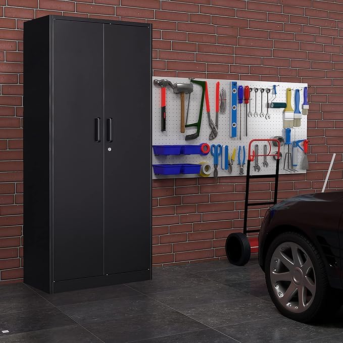 72" Tall Metal Storage Locking Cabinet With 2 Doors and 4 Adjustable Shelves for Home, School, Gym, Garage Storage