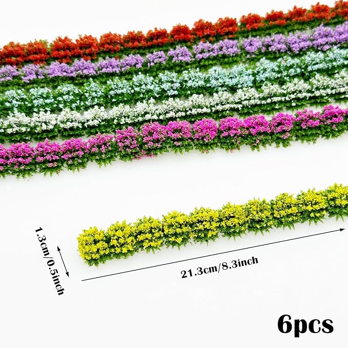 Cayway 6 Color Miniature Shrub Strips Static Shrub Vegetation Groups Static Grass Tuft DIY Miniature Colorful Flower Cluster for DIY Model Train Landscape Railroad Scenery
