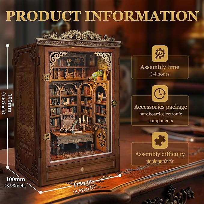 Book Nook Kit for Adults, Booknook DIY Miniature House Kit, Mini House Bookshelf Decor, Birthday Gift for Family, Friends - Time Book House