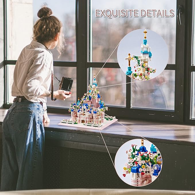 Kadablk Architecture Castle with Flower Series Micro Blocks Building Sets for Adults and Teens, 4000+ PCS Bricks Building Blocks - Upgrade Version