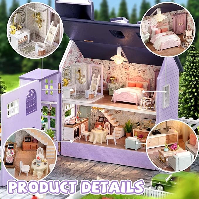 Kisoy Romantic and Cute Dollhouse Miniature DIY House Kit Creative Room Perfect DIY Gift for Friends, Lovers and Families (Happy House)