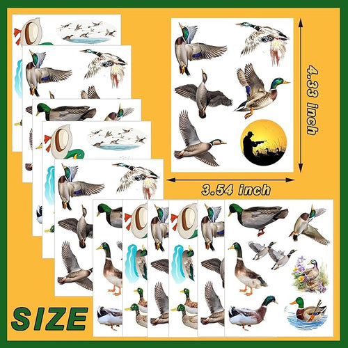 160 PCS Mallard Duck Themed Tattoos Temporary Stickers One Lucky Duck Baby Shower Duck Hunting Birthday Party Favors Supplies Decorations Goodie Bag Tattoos(24 Sheets)