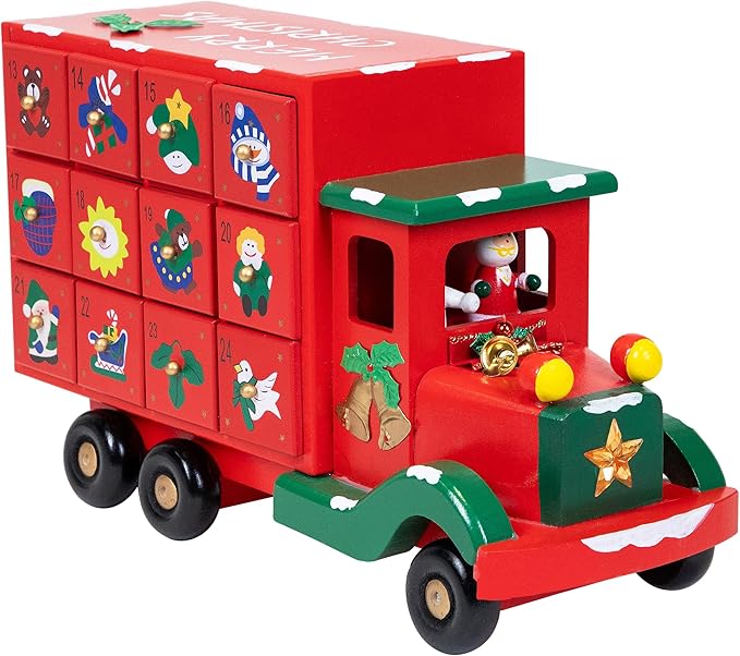 Advent Calendar Storage Truck Christmas Decoration - 14" - Red