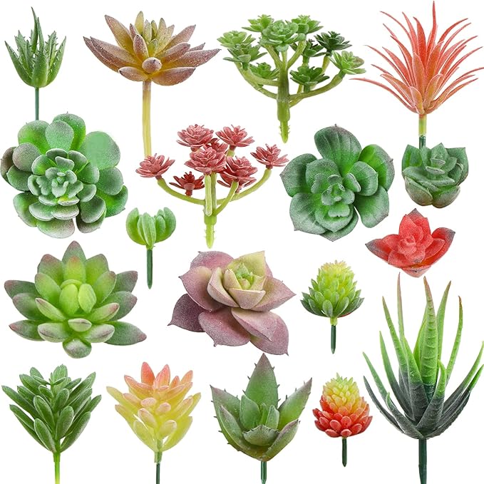 FOIMAS 18pcs Mini Artificial Succulent Plant,Flocked Faux Succulent for Floral Wall Garden Arrangement Home Office Decor,Unpotted