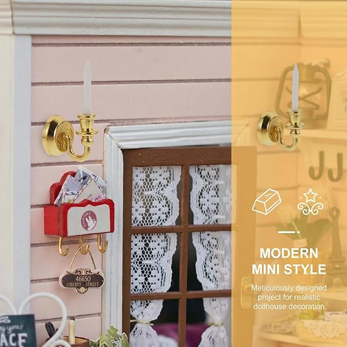 TOYANDONA 1 Pair Dollhouse Wall Light Doll House Dolls Candle Decor Home Decorations Miniature Candle Accessories Household Doll House Furniture Dolls for Dollhouse Golden Ferroalloy