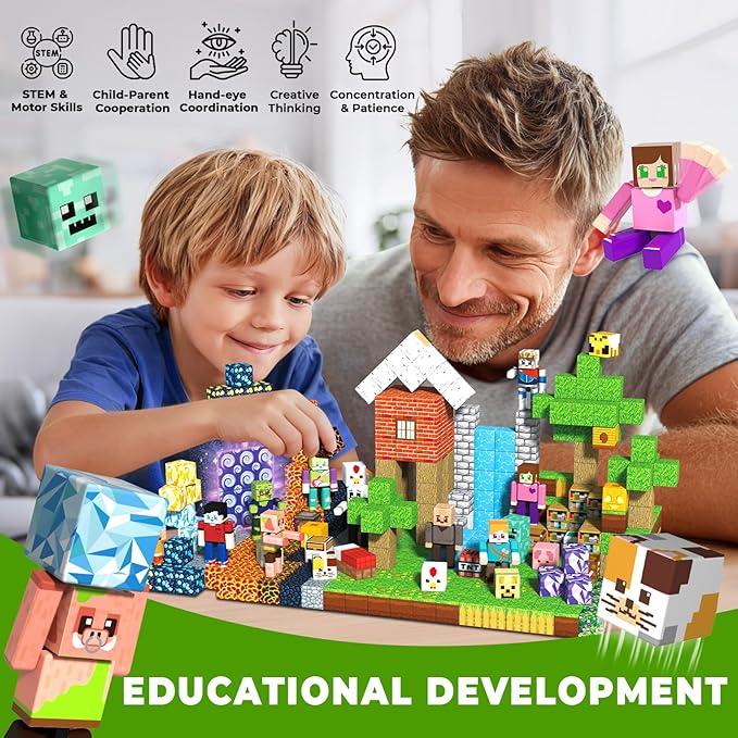 464 Pcs Magnetic Building Blocks with 10 Magnetic Figures - Magnetic Blocks for Kids Ages 4-8, Magnet Cubes Stacking, STEM Toys, Birthday Gift for 3 4 5 6 7 8-12 Year Old Boys Girls (Patent Pending)