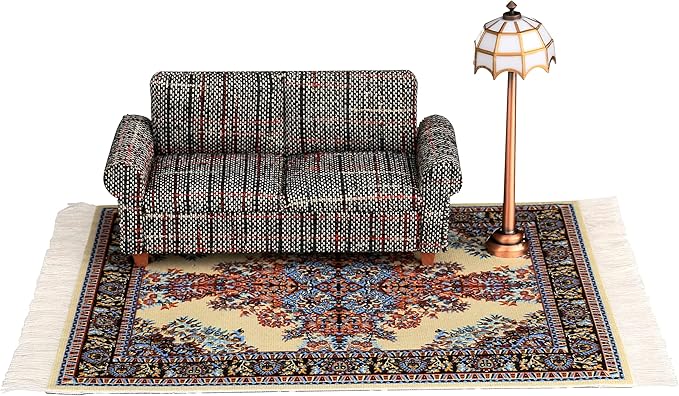 Gray Dollhouse Sofa Couch, Miniature Living Room Furniture Loveseat, Accessories for 6 inch Dolls, 1/12 Scale