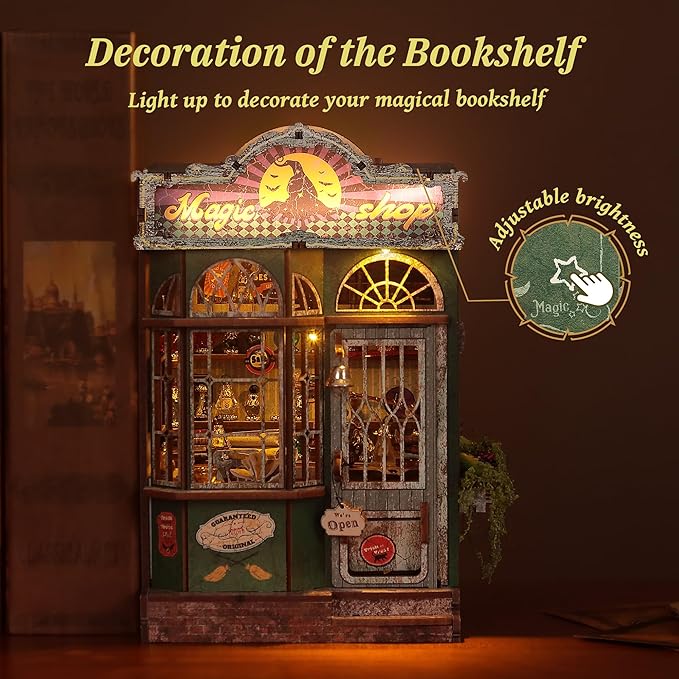 3D Wooden Puzzle Magic Shop Miniature Kit - DIY Dollhouse with LED Lights，Home Décor Display, Creative Gift for Adults and Teens (Magic Shop)