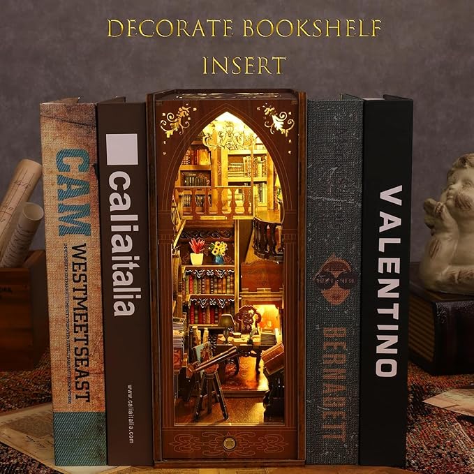 Kisoy Book Nook Kit, 3D Wooden Puzzle Booknook Build Bookshelf Decor, DIY Miniature House Kit for Adults and Teens, Mini House Arts&Craft Gifts for Family and Friends(Library of Book)