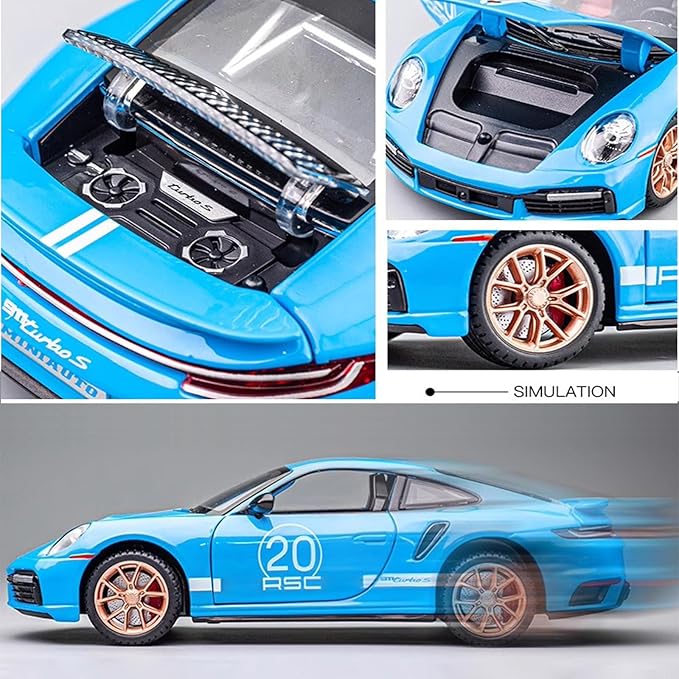 Toy Cars 911 GT3 RSR Turbo S Style,1:32 Alloy Diecast Model Car,Pull Back Cars with Light and Sound, Sports Race Car for Boys Age 4-7 Gifts Blue
