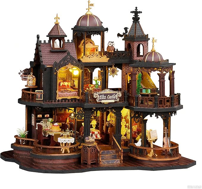 CUTEROOM DIY Miniature House Kit, Wooden Dollhouse Kit with LED Magic Tiny House Kits for Adult Best Birthday (Edinburgh Castle)