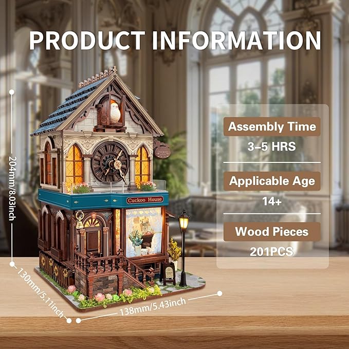 3D Wooden Puzzles for Adults DIY Mini House Model Kits to Build, Room Home Decor 3-d Puzzle Wooden Clock Craft Kits Miniature House kit Gifts for Family, Friends- Cuckoo House (SQ-61)