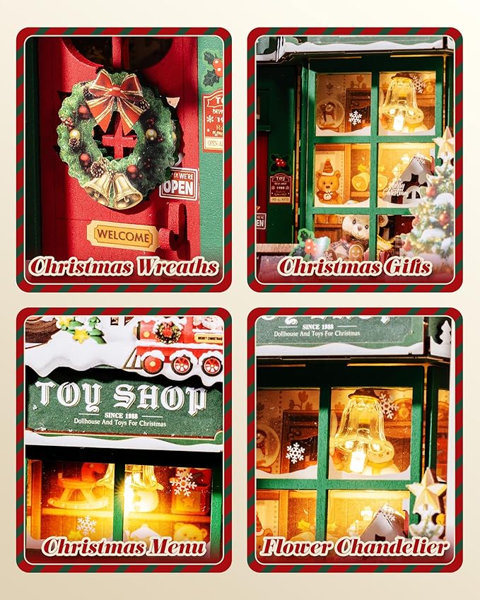 Rolife 3D Diorama Frame, Wall-Mounted Shadow Box & Dollhouse Display Case for & Christmas Decor, Quick-Build Unfinished Kit, Halloween Memorial Gift for Families (Santa's Toy Shop)
