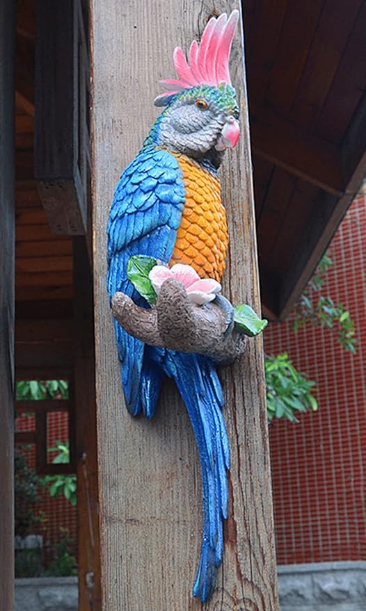 coolboy Hanging Parrot Decor,Bird Statues,Tropical Real Resin Bird Figurines,Parrot Sculpture Home Decor,Perfect for Yard Ornaments,Tree Decorations Outdoor,Patio,Lawn,Tree Trunk, Porch