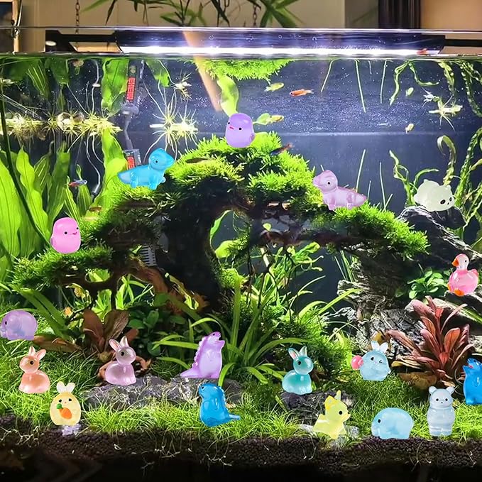 LIINWNIRS 200 Pcs Mini Resin Ducks Animals Kit Accessories Variety Pack Glow Animal Figurines Resin Mini Garden Decor for Garden Micro Landscape Aquarium Potted Dollhouse Decor