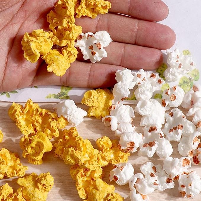 100 Pcs Miniature Fake Popcorn, Eight Styles Artificial Resin Popcorn Models for DIY Crafts, Dollhouse Decor, Christmas Ornaments, Party Props, Earring Making, Mixed Colors
