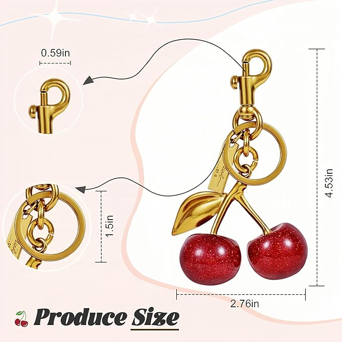 claities Cherry Bag Charm Purse Charms Keychain- Car Cherry Accessories Women Birthday Christmas Women Mothers Day Gifts