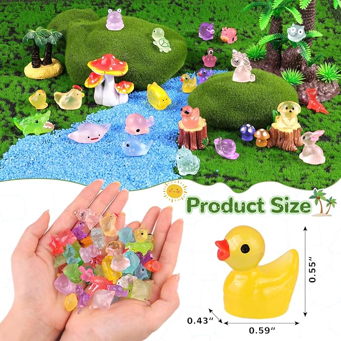 150PCS Mini Resin Animals Tiny Cute Figurines Glow in Dark, Miniature Figures to Hide, Little Animal Small Accessories for Topper Desk Garden Dollhouse Landscape Aquarium Ornaments Crafts & Decor