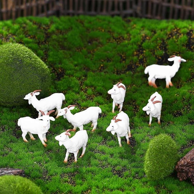 30 Pcs Mini Goat Figurines Miniature Resin Farm Animal Figurines Set for Decorating Outdoor Micro Landscape Mini Gardens Potted Plant Accessories and Creative DIY Props Cake Topper (Goat)