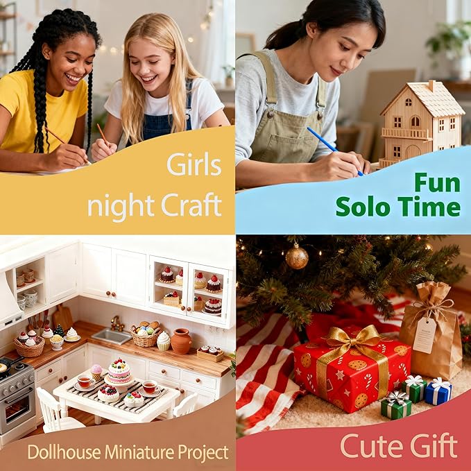 BoFUN DIY No-Bake Miniature Food Craft Kit - 1/12 Scale Dollhouse Kitchen Accessories, Hobby Craft Set for Teens Adults Ages 12+, Creative Art Project & Birthday Christmas Gift (Baking)