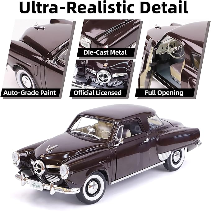 1950 Studebaker Champion 1/18 Scale Die-Cast Metal Model Premium Classic Vintage Alloy Collection Cars with Display Case, for Kids Men and Teens Dad 14+ Year