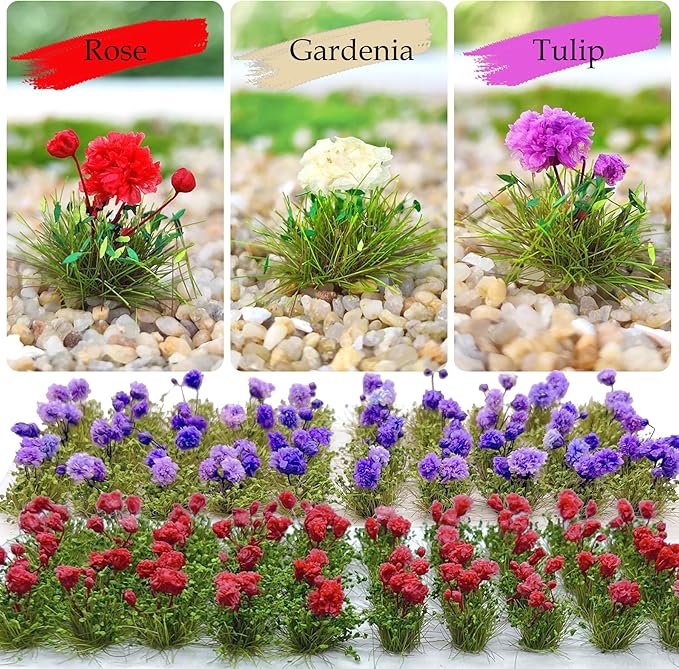 Woohome Flower Cluster Flower Vegetation Groups Grass Tufts Miniature Static Scenery for DIY Architecture Building Model Railway Train Diorama Garden Scenery Landscape Layout (3 Colors)