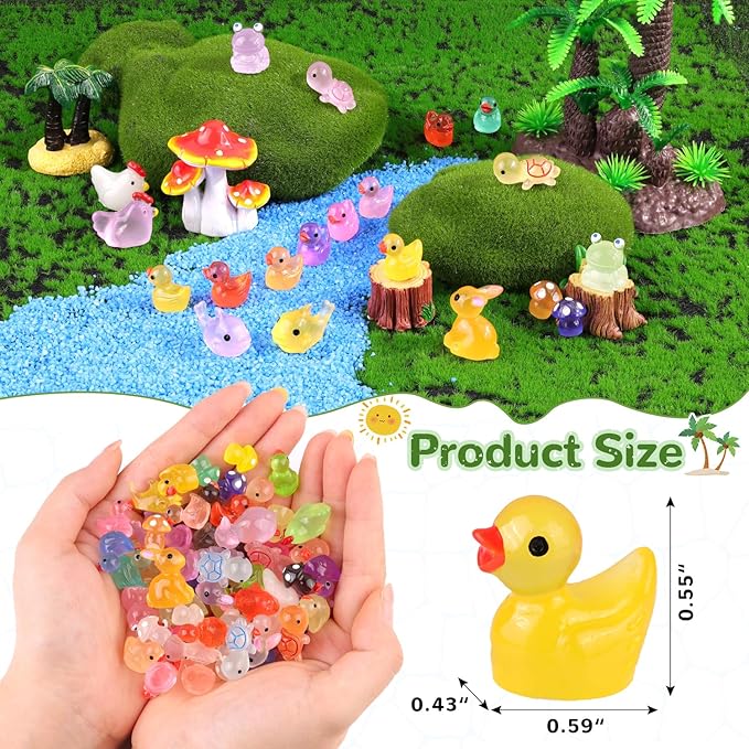 110PCS Mini Resin Animals Tiny Cute Glow Figures in Dark, Miniature Figurine to Hide, Little Animal Small Accessories for Topper Desk Garden Dollhouse Landscape Aquarium Ornaments Crafts & Decor