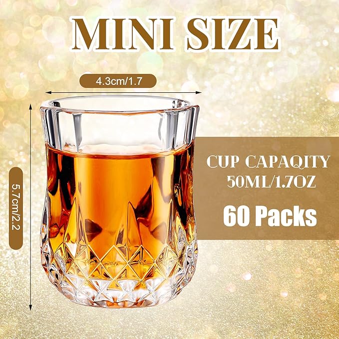 Meanplan Mini Shot Glasses Set Tasting Glasses Heavy Base Clear Shot Cup Cute Cordial Mini Wine Cups for Serving Whiskey, Wine, Juice (1.7oz,60 Pcs)