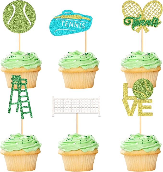 24 Pcs Tennis Cupcake Toppers Sports Ball Tennis Cupcake Picks Tennis Birthday Party Decorations Cake Decor for Sports Balls Theme Boys Girl Birthday Party Supplies
