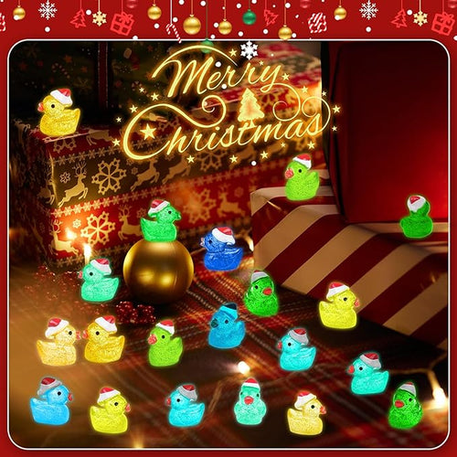 160PCS Luminous Mini Glitter Ducks Christmas Colorful Tiny Resin Ducks to Hide Miniatures Figures for Prank Xmas Goodie Bag Fillers Party Decor