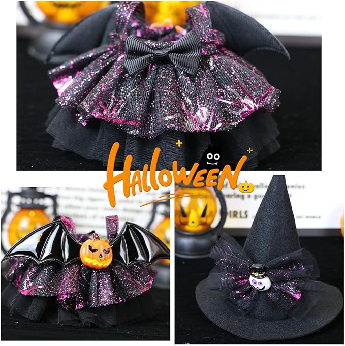 Clothes for LABUBU Doll (NO Doll), 2-Piece Devil Angel Accessories for LABUBU 17cm Dolls, Premium Fashion Outfit for LABUBU Unique Dress Up - Skeleton Hair Clip + Devil Dress with Angel Wings