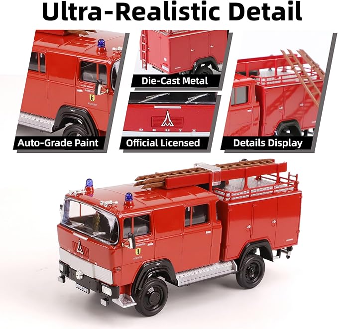 1965 MAGIRUS-DEUTZ 100 D 7 FA LF8-TS 1/43 Scale Die-Cast Metal Model Alloy Toy Cars with Display Case, with Opening Doors, for Kids Men and Teens Dad 14+ Year