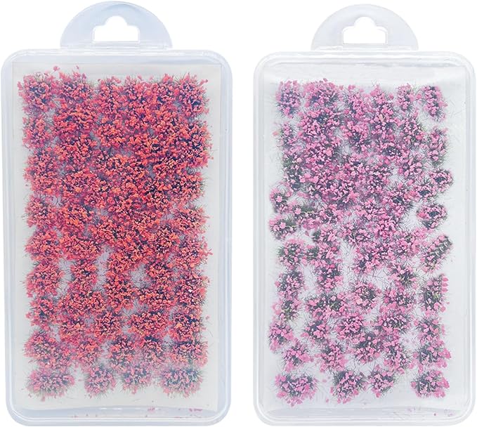Woohome 106 Pcs DIY Miniature Colorful Flower Cluster Self Adhesive Flower Vegetation Groups Pink Orange Static Grass Tufts for Train Landscape Railroad Scenery Sand Military Layout Model